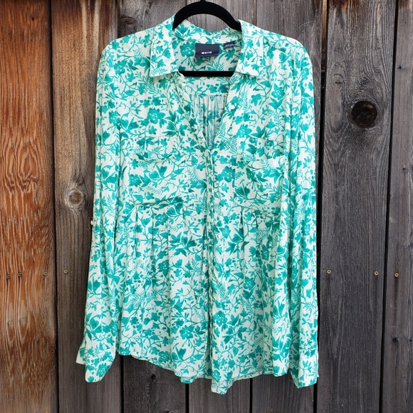 Anthropologie Tops - Anthropologie Maeve Green White Floral Top